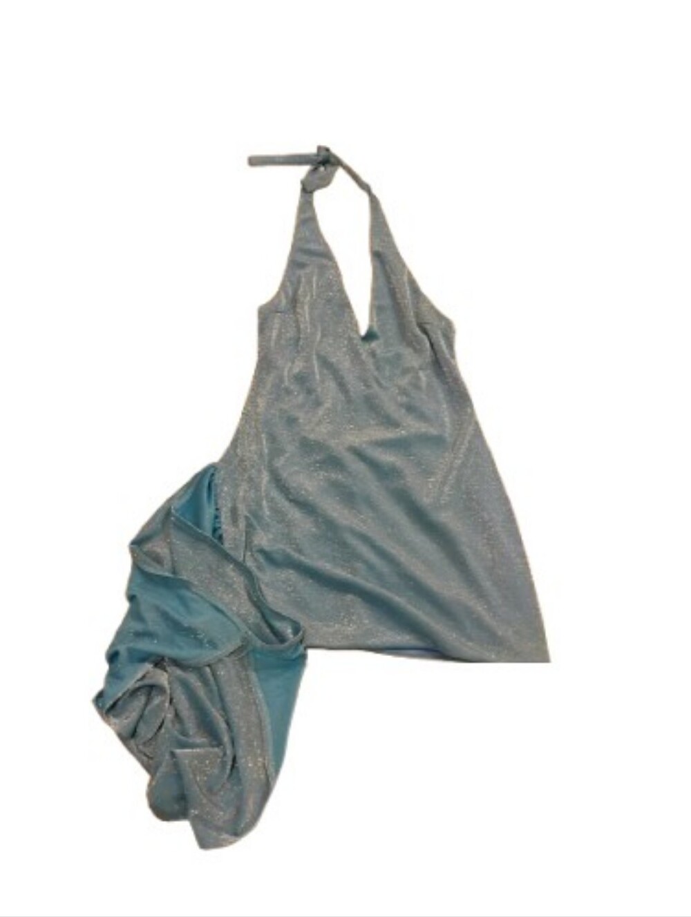 Tiger Mist Blue Lurex Halter Draped Mini Dress Sz M